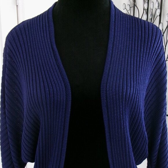 New Calvin Klein Navy Blue Open Front Cardigan Sweater L / M  3/4 Sleeves NWT - Picture 2 of 11